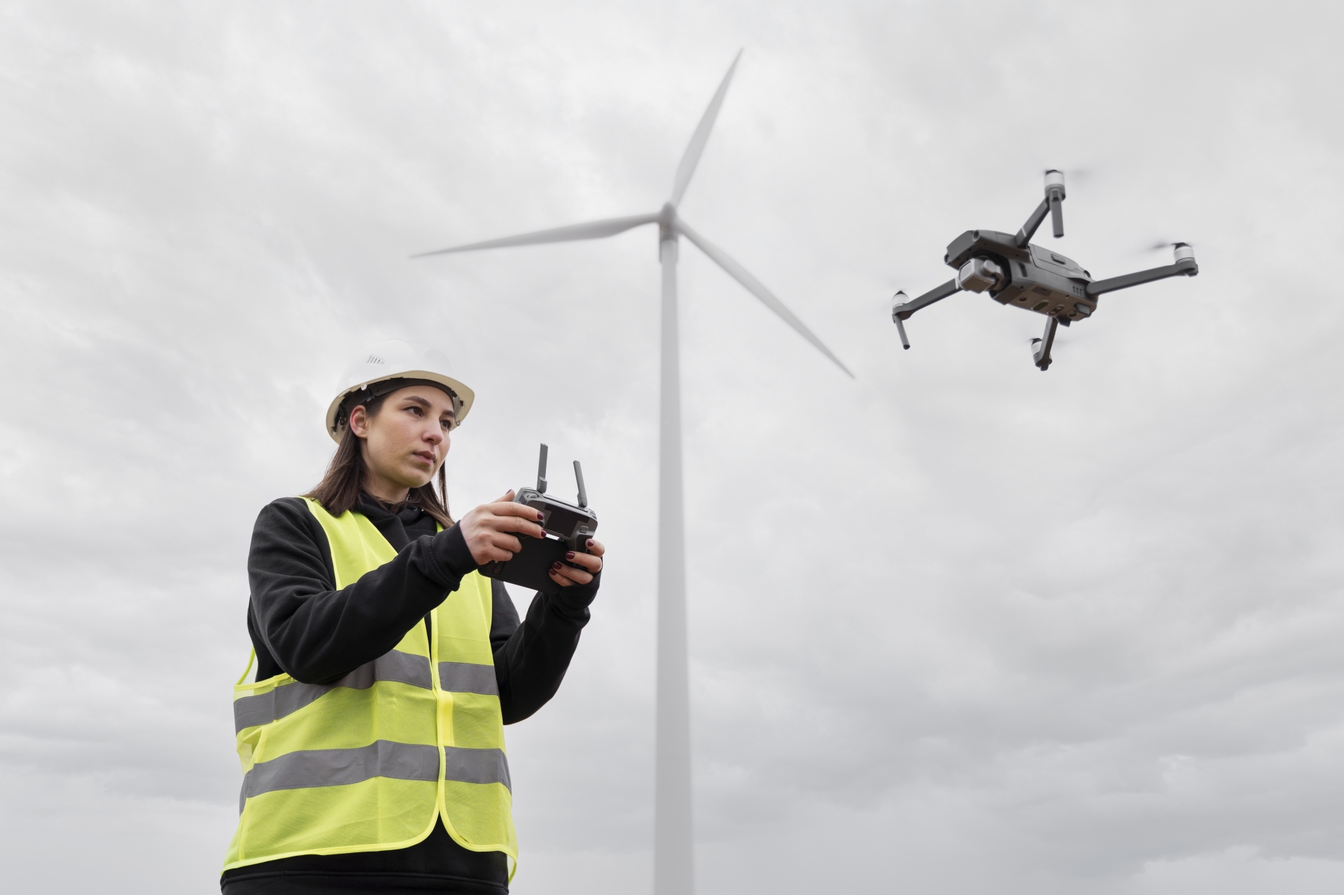 Técnico volando un Dron