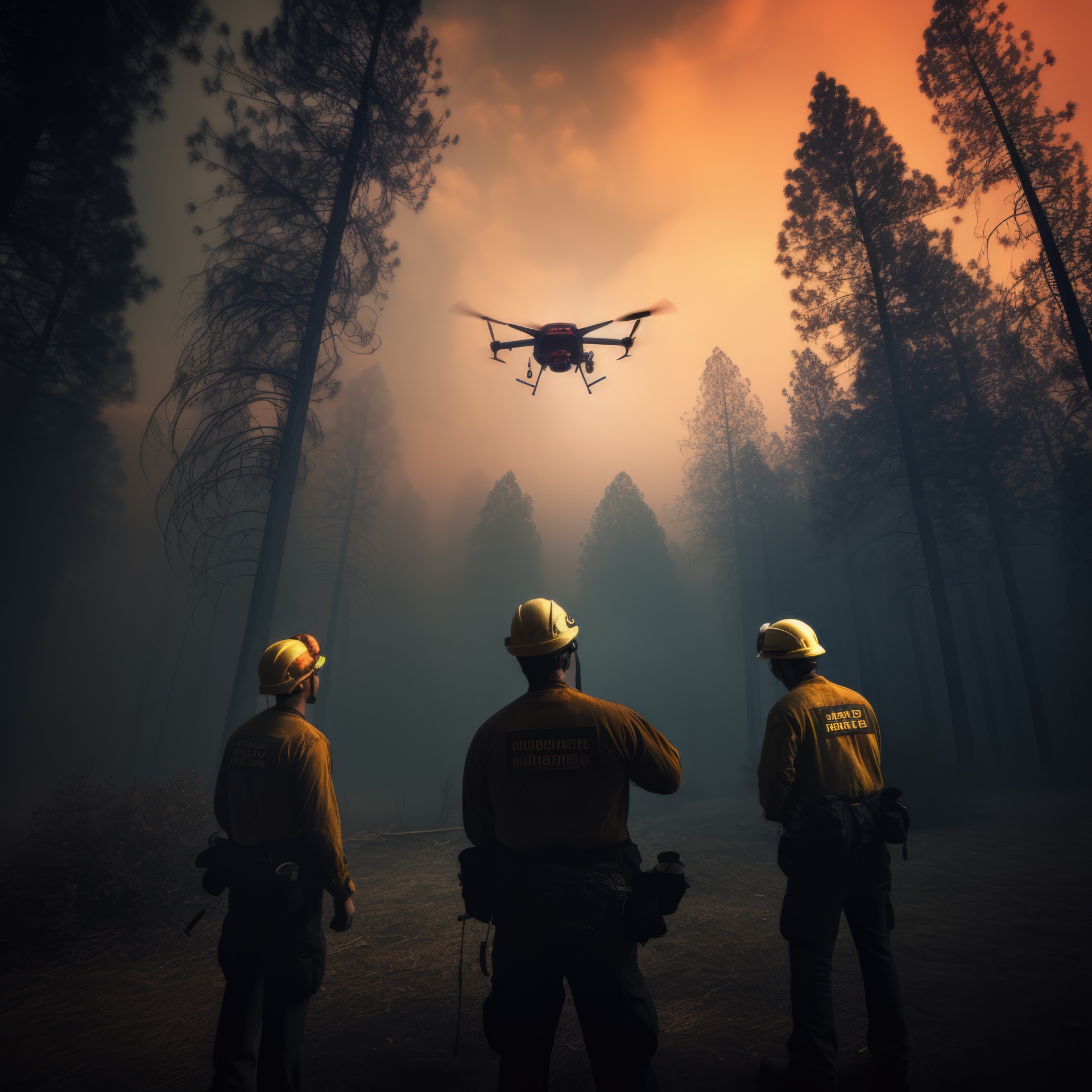 Dron sobrevolando un incendio